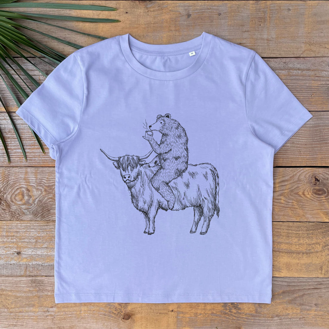 BEAR RIDING A HIGHLAND COW TEE