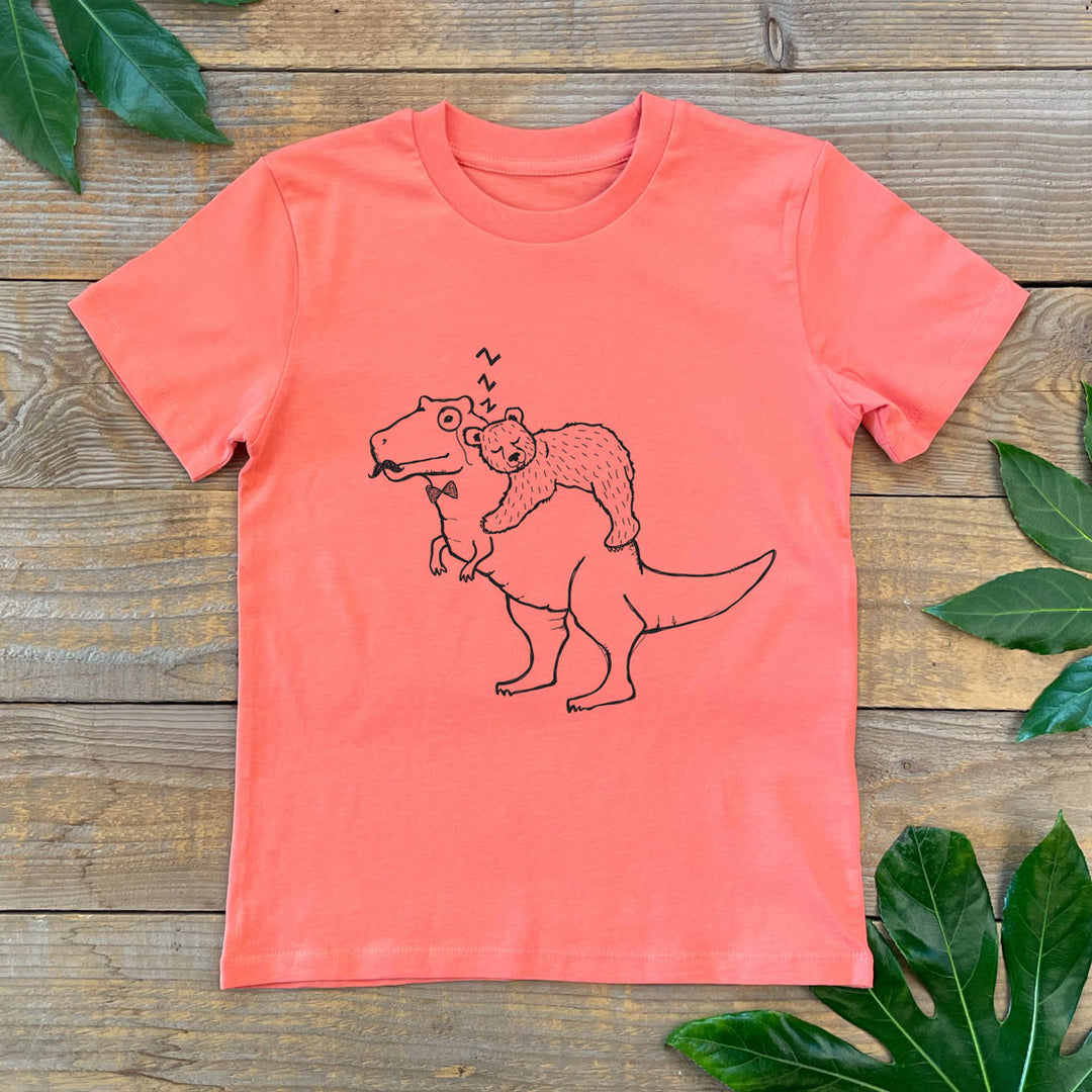 bear asleep on dino childs tee