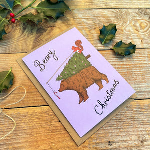 bear with a xmas tree on his back card