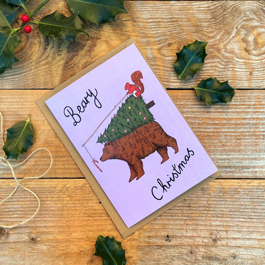 bear and christmas tree card