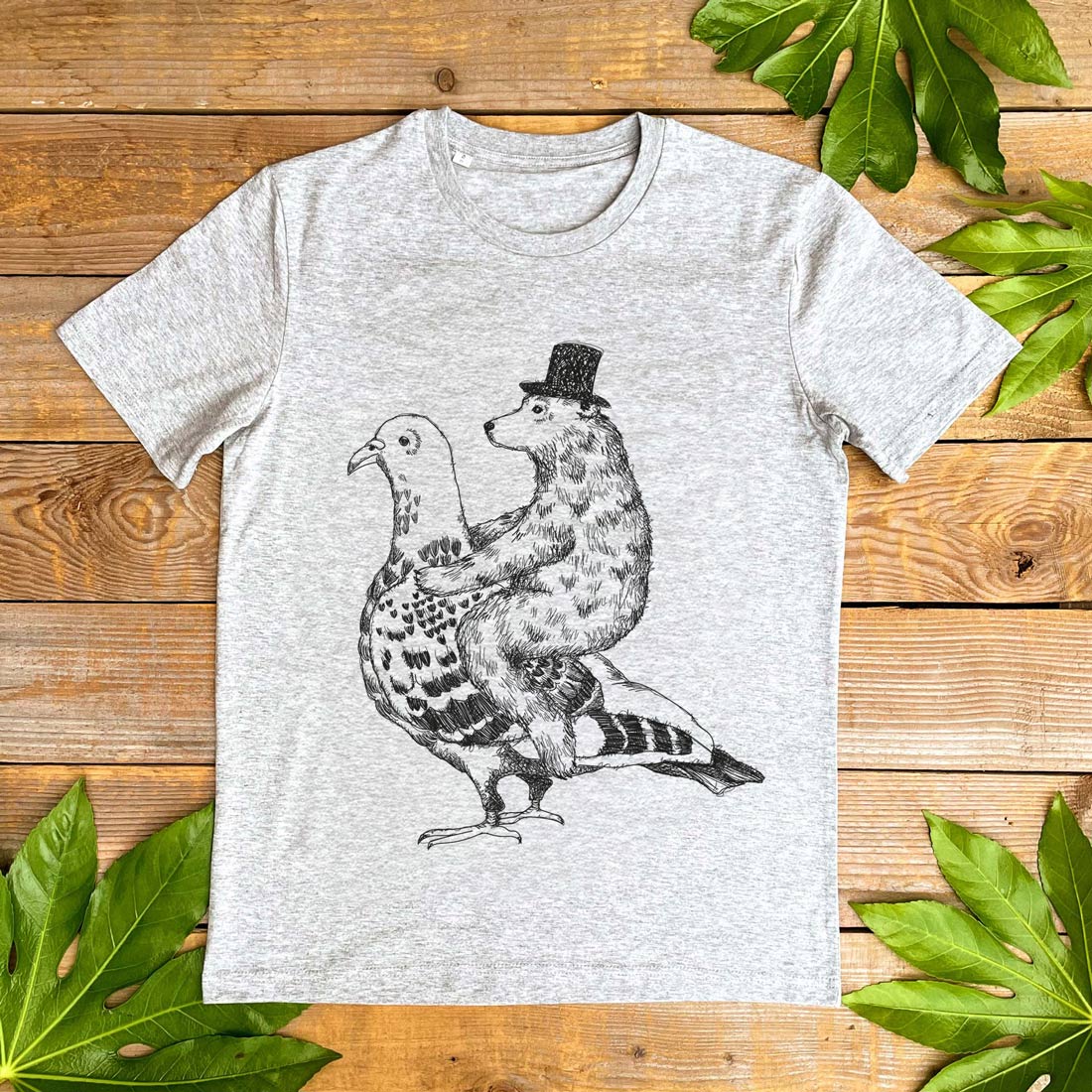 bear and pigeon t-shirt grey