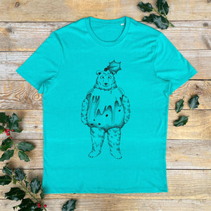 BEAR DRESSED AS XMAS PUDDING GREEN TEE
