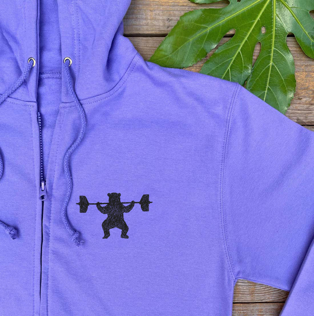 weight lifting bear hoodie purple