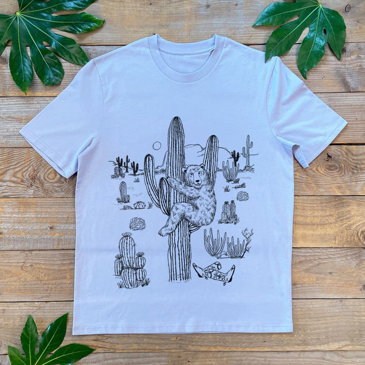 bear and cactus lilac tee