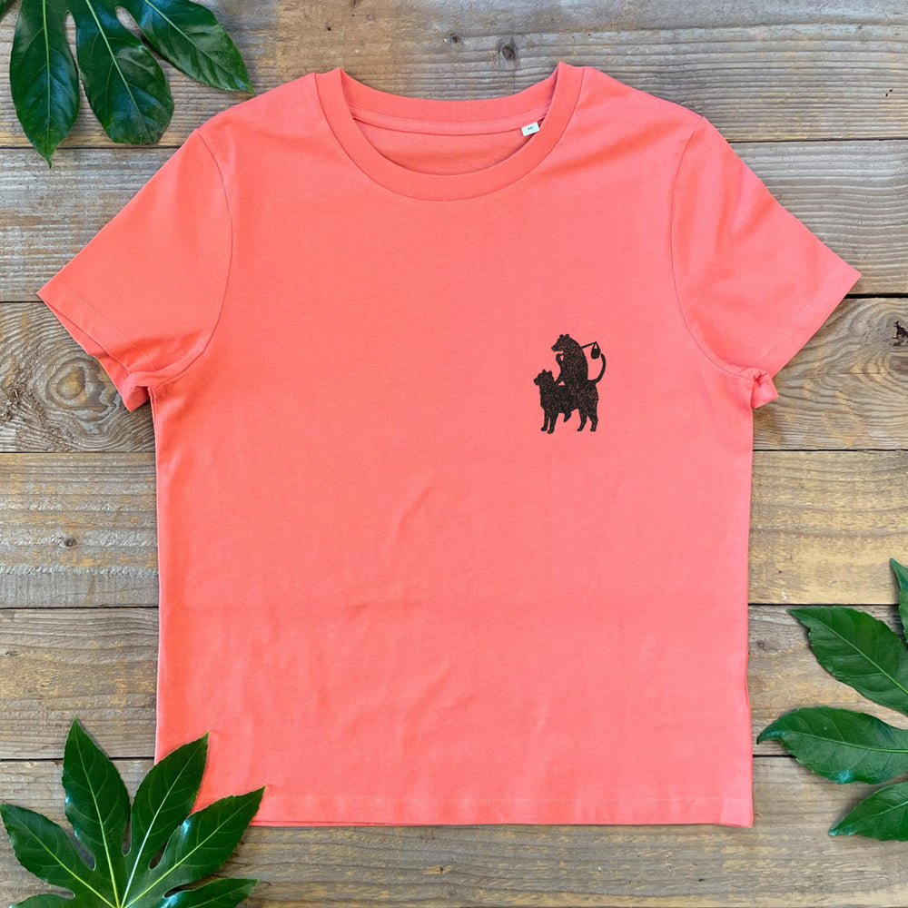 bear riding cat womens tee