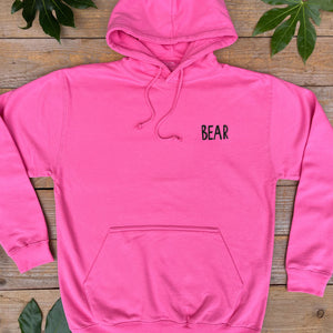 pink hoodie bear text