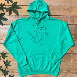 green hoodie with bear riding eagle