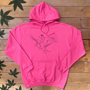 pink hoodie with bear riding an eagle