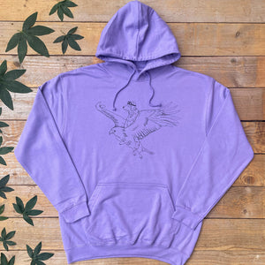 purple hoodie with bear riding an eagle flying