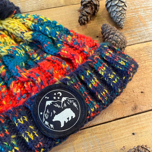 chunky bobble hat with bear patch