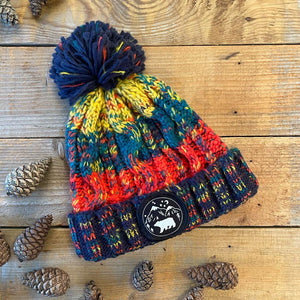 chunky bobble hat with bear patch red