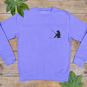 purple jumper with bear fishing