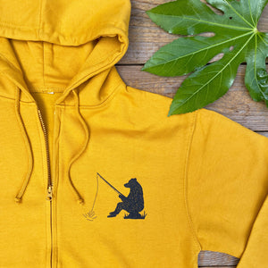 bear fishing pocket print hoodie