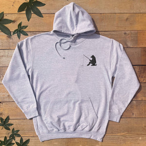 grey hoodie with bear fishing