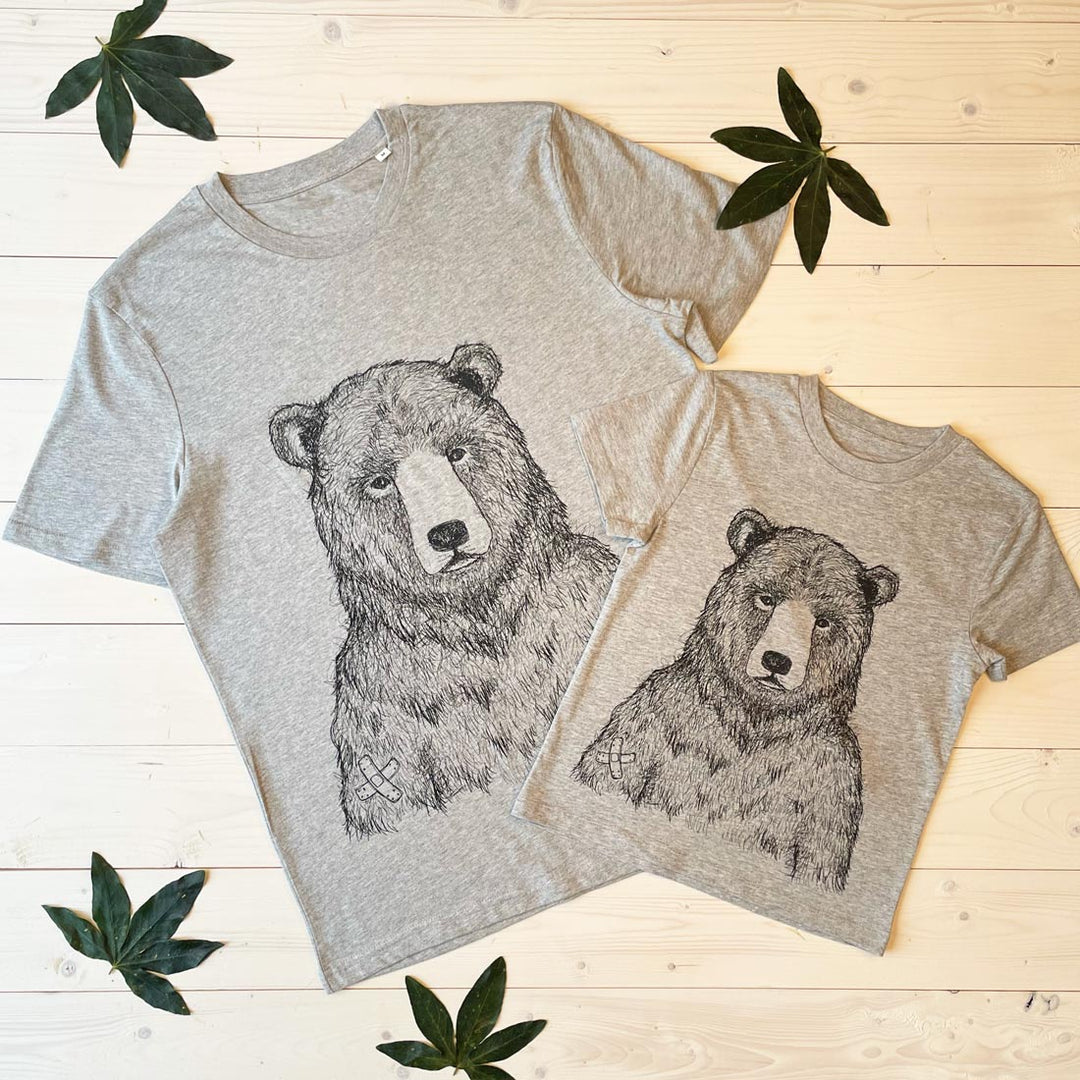 parent and kids grizzly bear set Grey