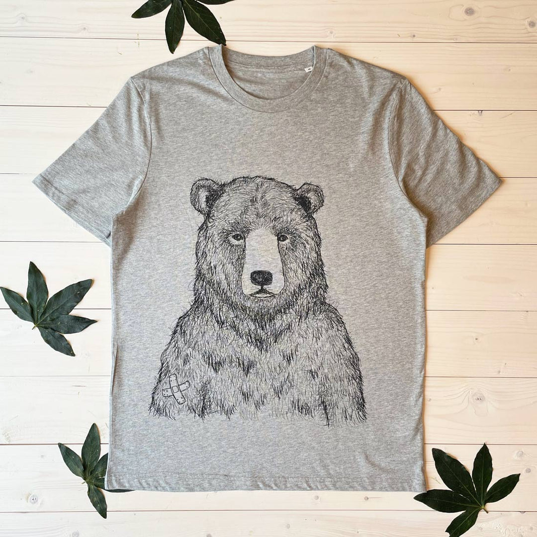 mens grey tee with grizzly bear