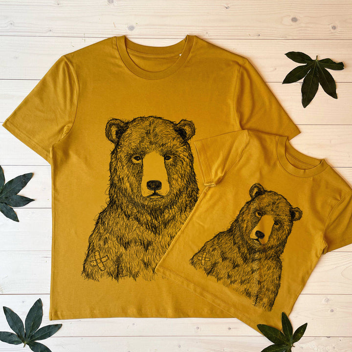 parent and kids grizzly bear set Mustard