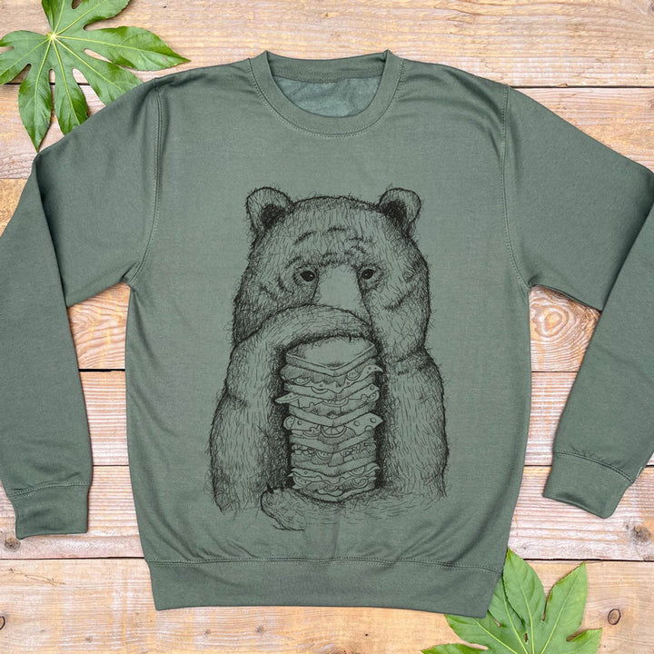 Sandwich bear jumper in pesto green colour