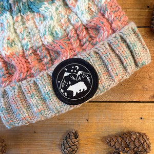 chunky bobble hat with bear patch