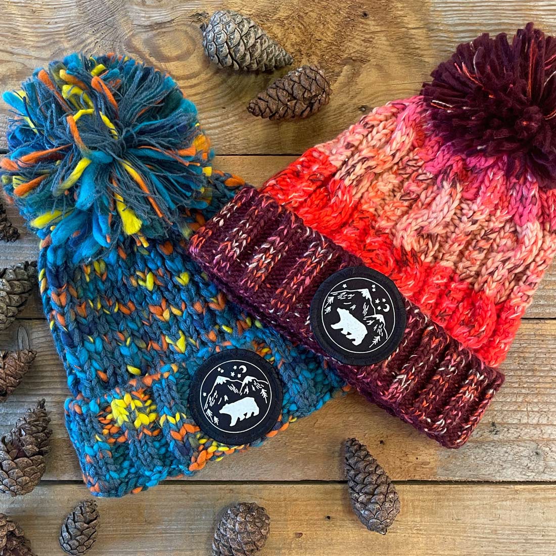 chunky bobble hat with bear patch