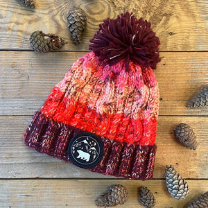 chunky bobble hat with bear patch red