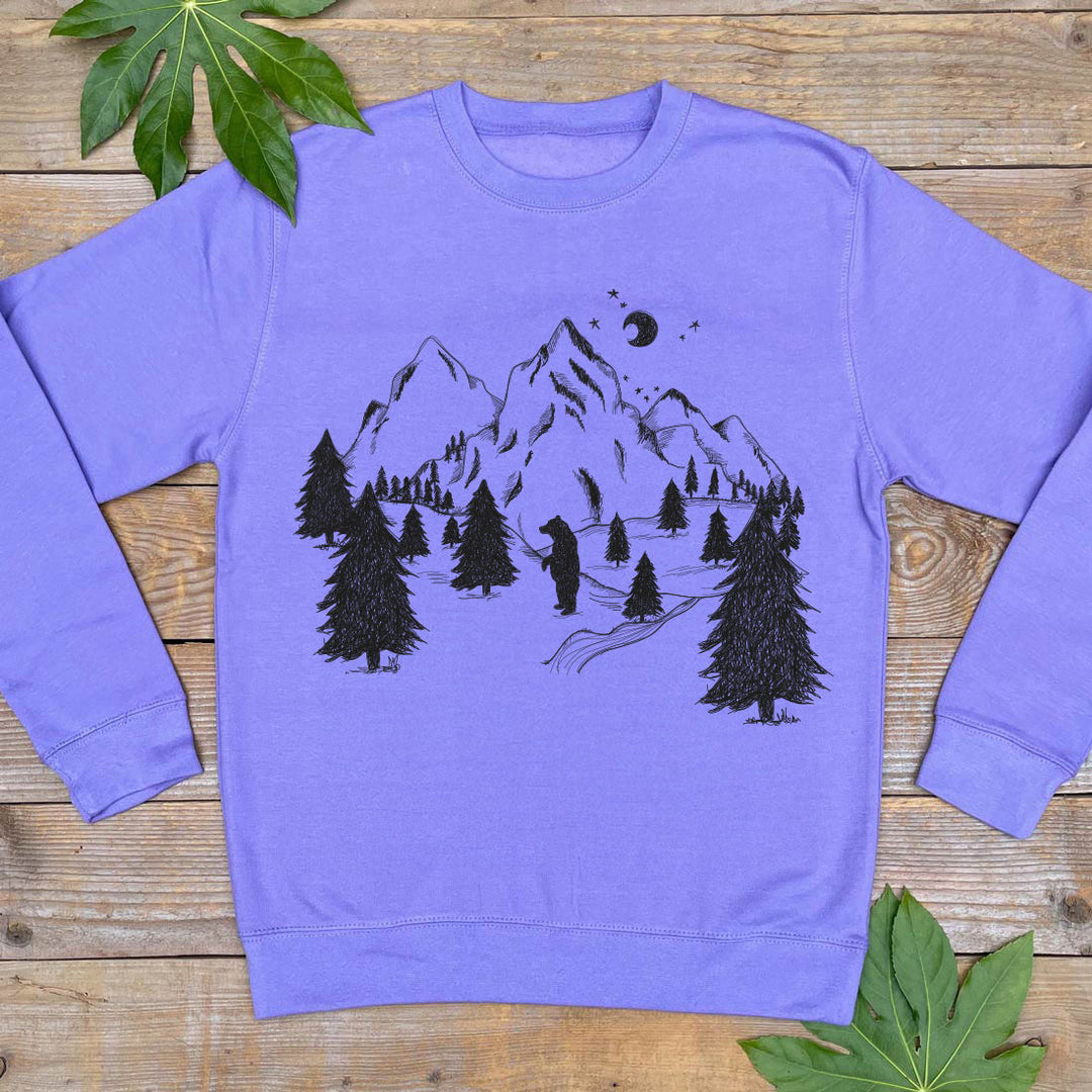 bear in the mountains purple jumper