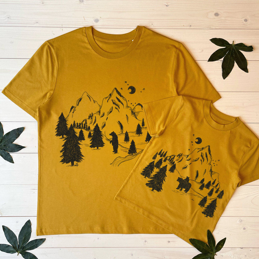 mountain scene t-shirt set Mustard