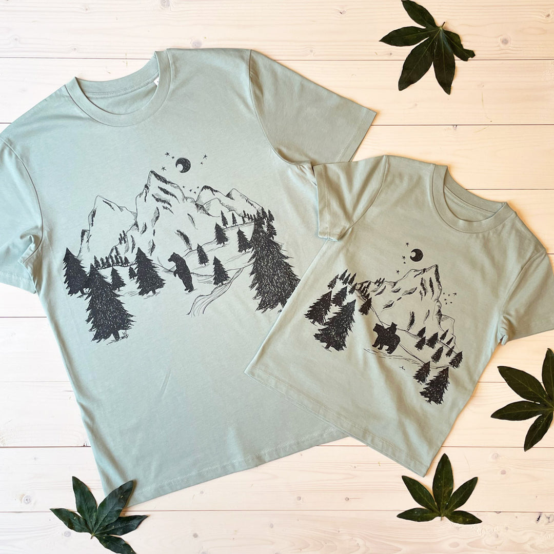 mountain scene t-shirt set Mint