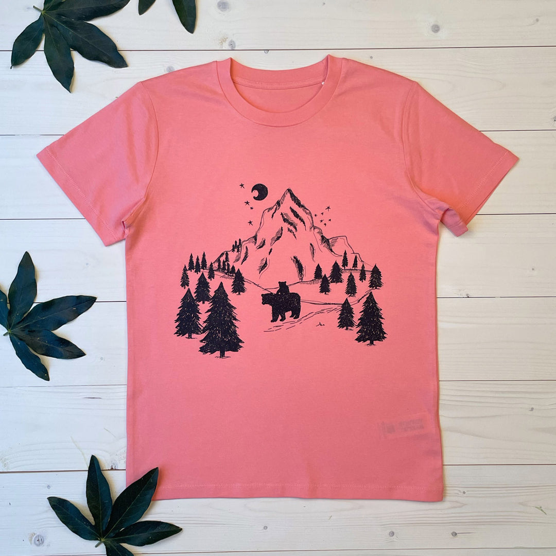 pink mountain and bear tee kids