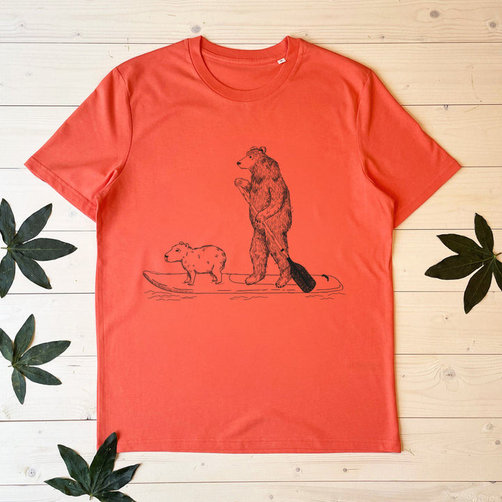 bear and paddle board mens tshirt