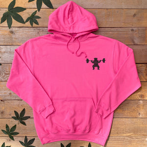 bear lifting weights pink hoodie