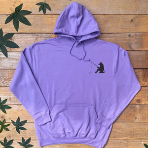 purple hoodie with fishing bear
