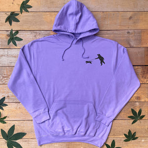 bear walking a dog purple hoodie