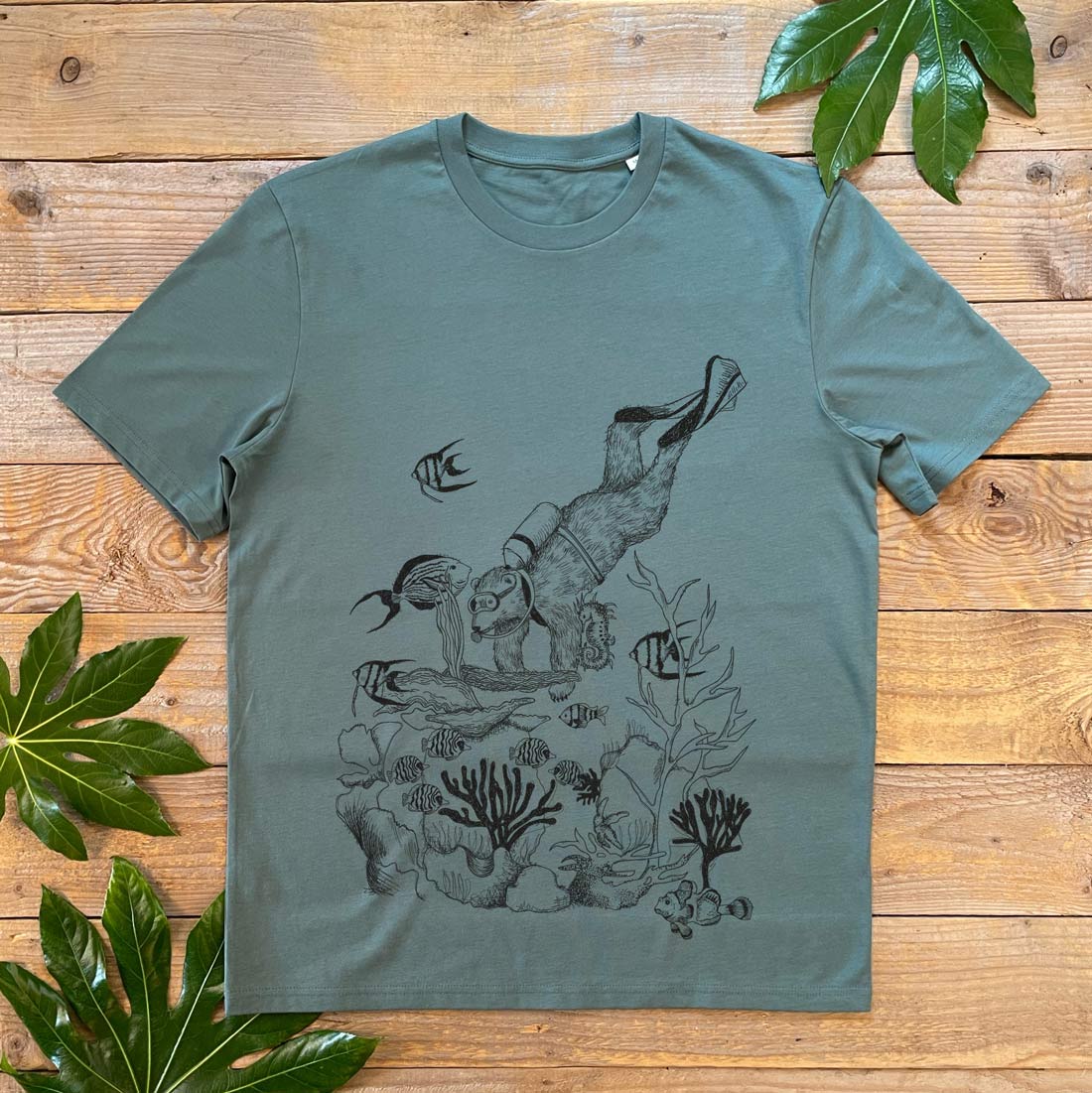 scuba diving bear khaki tshirt