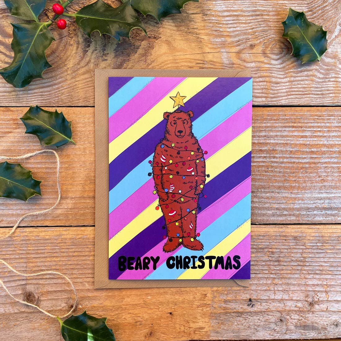 bear dressed as xmas tree card