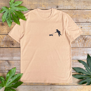 bear walking a dog brown tee