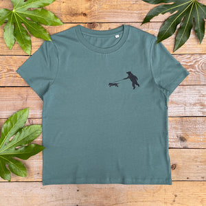 bear walking dog green tee