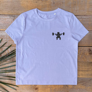 lilac womens tee with bear weight lifting