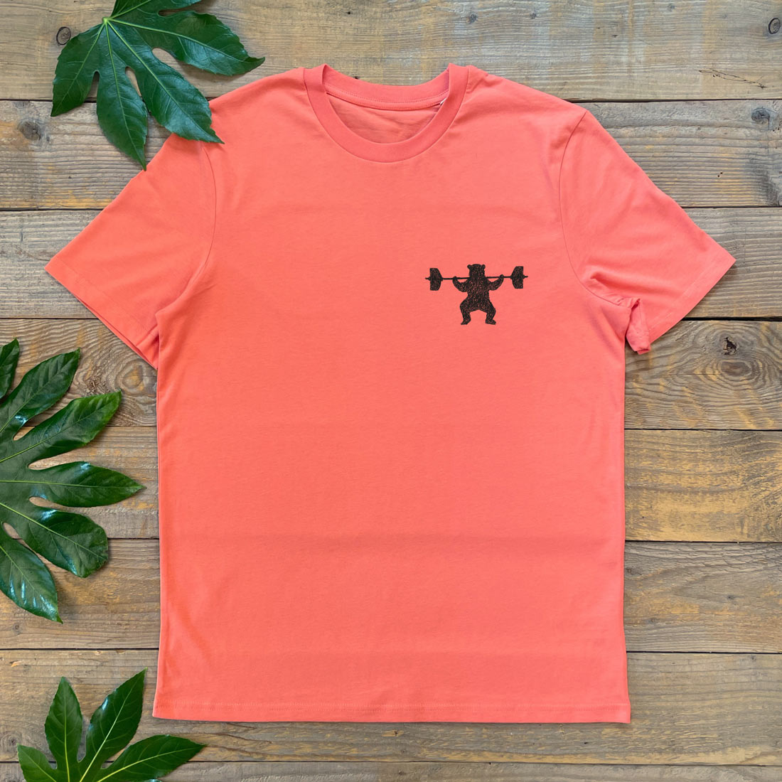t-shirt with bear lifting weights