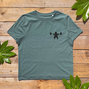 womens tee with bear weight lifting