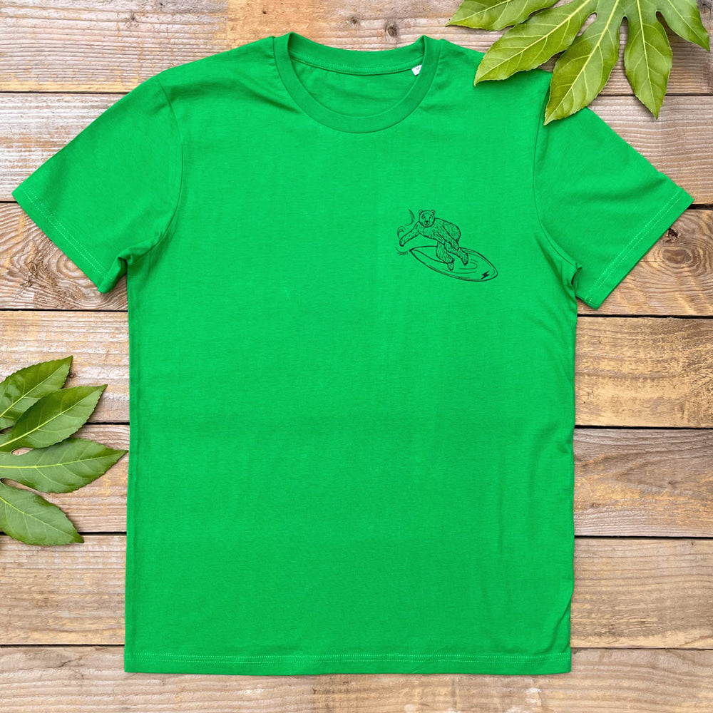 Surfing bear green t shirt