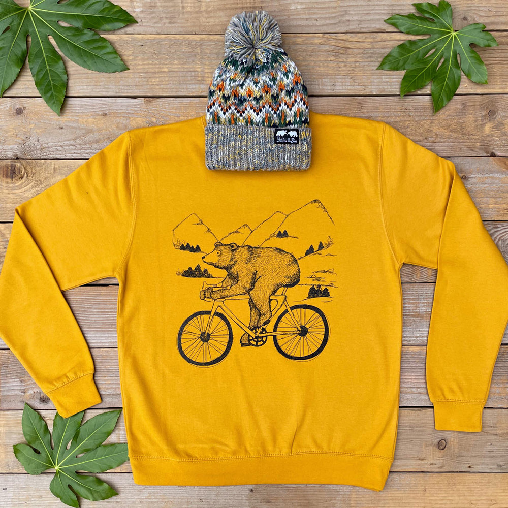 bear riding bike jumper mens