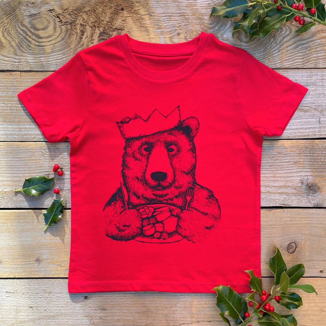 kids red christmas bear tee