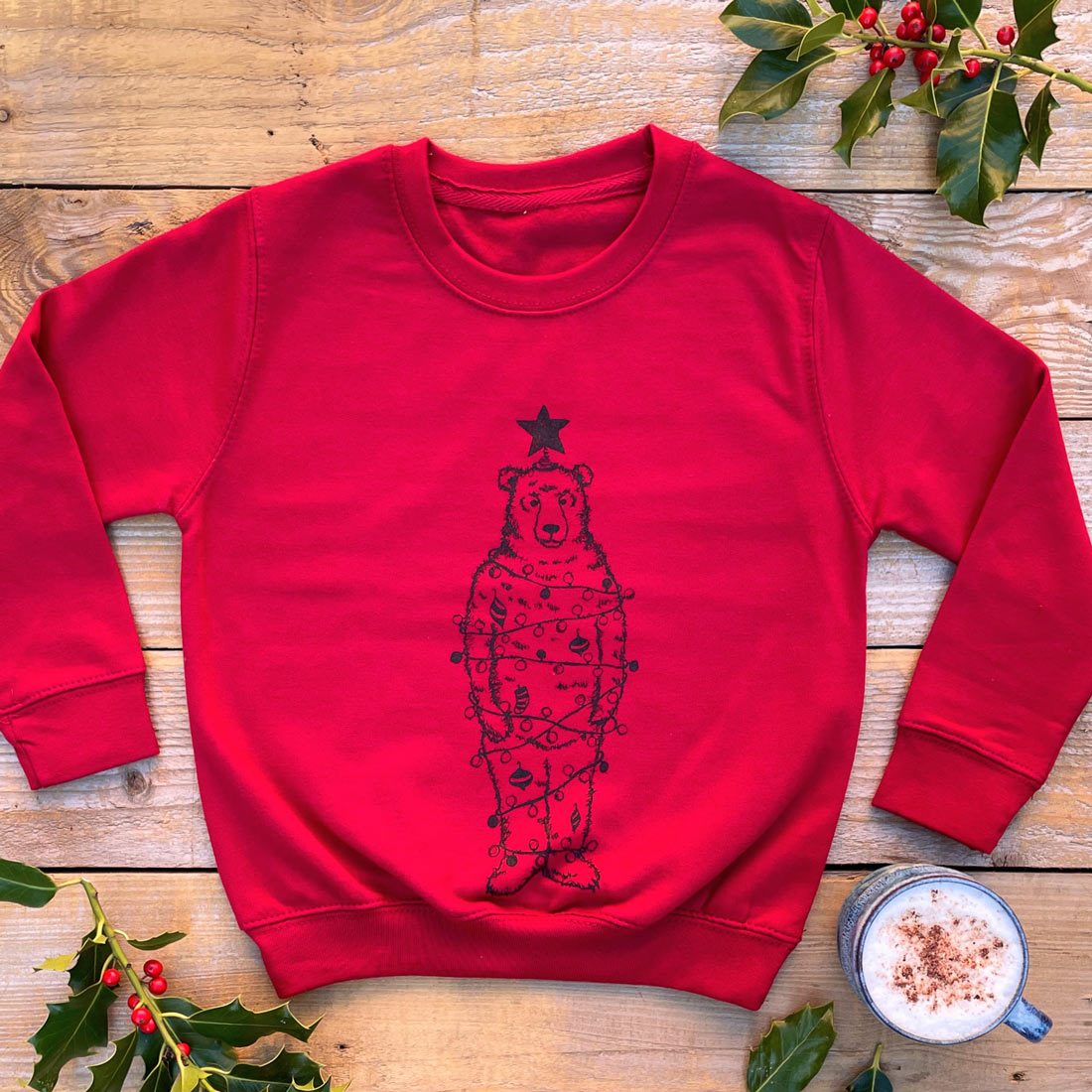 red kids bear jumper